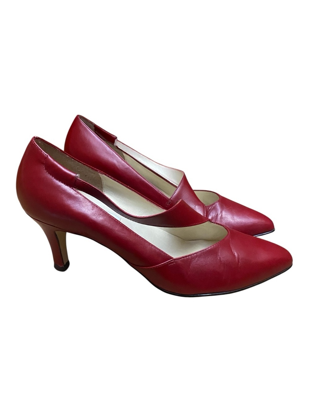 Calico Womens Red Leather Vintage Cross Strap Heels 1980s Cocktail